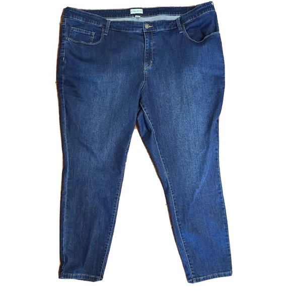 AVA & VIV Solid All Dark Blue Denim Skinny Jeans w/Pockets Womens Plus Size 26W